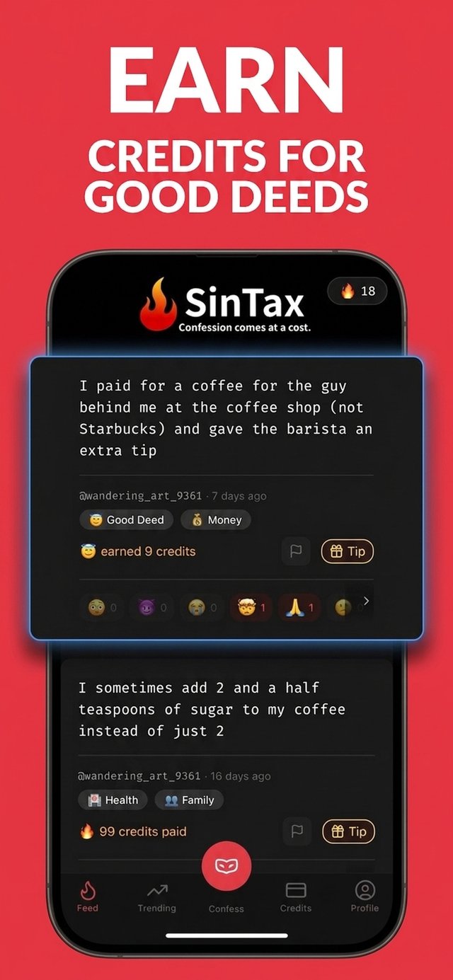 SinTax good deed credits screenshot